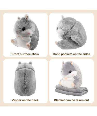 MUZIRI KINOKOO Cute Hamster Plush Pillow Blanket - Soft Folding Throw Blanket for TV, Sofa, Office Nap - Stuffed Toy Blanket - Grey - Buy Online on GoSupps.com