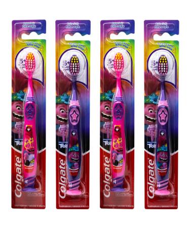 Colgate Kids Trolls Toothbrush with Suction Cup Children Ages 5+ Extra Soft (Colors Vary) - Pack of 4