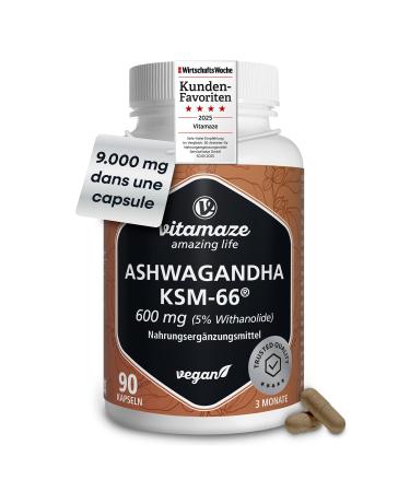 Ashwagandha Bio KSM-66 9000 mg (15:1) Haute Puissance 3 Mois (90 G lules Une par Jour) Extrait de Racine avec 5% Withanolides V gane Sans Additifs ashwagandha g lules