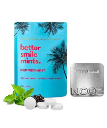 NOOZ Better Smile Mints 180 Count | Oral Health & Fresh Breath Support | Gum & Teeth Care, pH Balance | Sugar-Free, Aspartame-Free | Peppermint Flavor | Includes Premium Refillable Tin Peppermint REFILL BAG