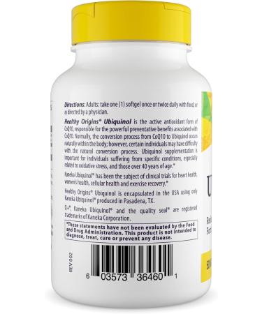 Healthy Origins Ubiquinol (Active Form of CoQ10) 50 mg - Kaneka Ubiquinol Supplements for Heart Health & Antioxidant Support - Gluten-Free & Non-GMO Supplement - 60 Softgels Kaneka 60 Count (Pack of 1) - Buy Online on GoSupps.com