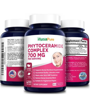 NusaPure Phytoceramides Complex 700mg - 200 Veggie Capsules (Non-GMO) - Skin Hydration Support - Buy Online on GoSupps.com