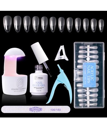 Perfect Summer Nail Tips and Glue Gel Kit - Almond 504pcs Gel X Nail Kit with UV Light  Acrylic Nail Extension Kit for Beginners Gel Nail Art Manicure Set