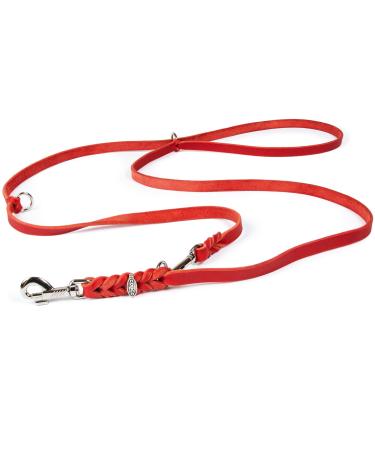 COPCOPET-fat leather line for dogs-3-way adjustable dog leash made of soft leather with carabiners & fittings made of chrome-braided leash 100% handmade in Germany (2.40m x 10mm | red) 2.40 m x 10 mm red