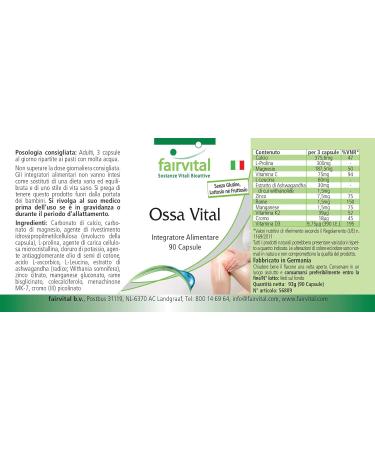 Fairvital | Complexe Os Vital - 90 g lules - vitamines D3 & K2 & C calcium magn sium zinc cuivre mangan se chrome et plus - Qualit contr l e et haut dosage - 100% v gan - Fabriqu en Allemagne - Buy Online on GoSupps.com