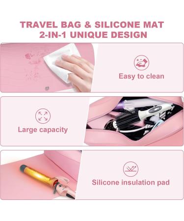 Travel Hair Tools Bag with Silicone Heat Mat Portable 2 in 1 Organizer for Flat Irons Curling Irons & Hair Dryers Essential Travel Accessories for Women (Pink - Buy Online on GoSupps.com