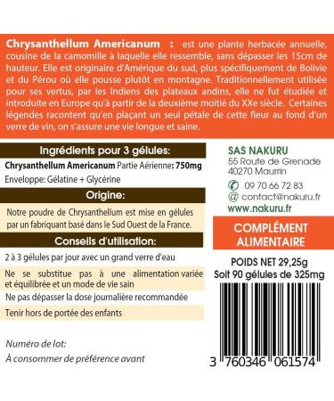 NAKURU | Chrysanthellum | Balance Range | Made in France | "The Golden Flower Herb!" | (90 Capsules of 325mg / Net Weight: 29g) - Buy Online on GoSupps.com