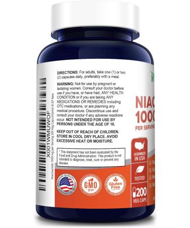 Niacinamide 1000mg 200 Veggie Capsules | Non-GMO & Gluten Free | Flush Free Formula - Buy Online on GoSupps.com