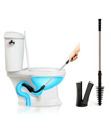 ToiletShroom Revolutionary Plunger, Squeegee, Clog Remover, Drain Cleaner, Bathroom Toilet Dredge Tool, Stainless Steel Handle with Caddy Holder, ne k, Black