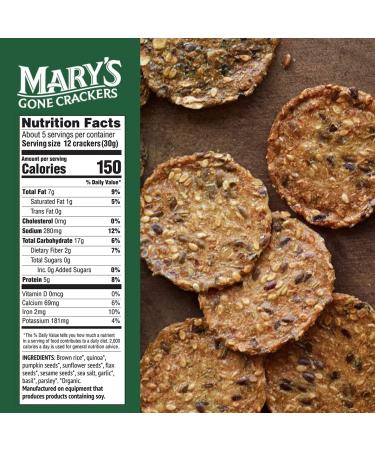 Mary's Gone Crackers Super Seed Crackers - Organic, Gluten Free, Basil & Garlic, 5.5 oz - Buy Online on GoSupps.com