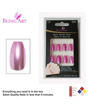 Bling Art Pink Metallic Ballerina Coffin False Nails - 24 Long Artificial Nails with Glue - Perfect for Stunning Nail Art - Buy Online on GoSupps.com