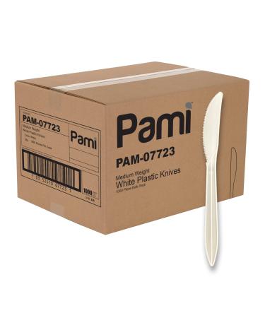 PAMI Medium Weight Disposable Plastic Knives 1000-Pack - Bulk White Plastic Silverware For Parties Weddings Catering Food Stands Takeaway Orders & More- Sturdy Single-Use Partyware Knives