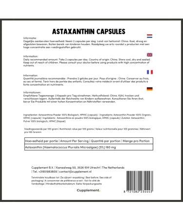 Buy Cupulated Astaxanthin 60 Capsules - Bio Superfood Supplement | 160 mg per Capsule 5% Extract - No Tablets 12 mg 6 mg or Powder - International Shipping Available - Buy Online on GoSupps.com
