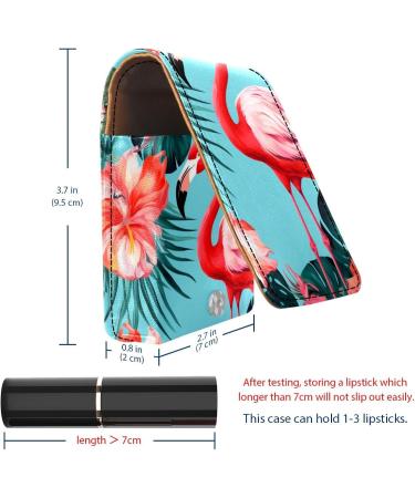 Travel Lipstick Organizer Case | Portable Makeup Bag with Mirror | Flamingo Tropical Leaves Design - Shop Now - Buy Online on GoSupps.com