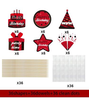 36PCS Black Red Happy Birthday Cupcake Topper Decorations for Men Women Happy Birthday Cake Topper Party Supplies Birthday Cupcake Picks Cake Decor - Buy Online on GoSupps.com