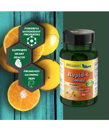 America Medic & Science Rapid-C 500mg Vitamin C Supplement - 100 Tablets | Energy Booster & Immune Support for Adults | Vegan Non-GMO Antioxidant - Buy Online on GoSupps.com