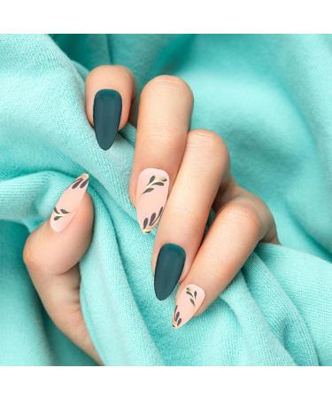 24 Pieces Of Blue Love Nail Stickers 24 Pieces Of Dark Green Wearable Nails Blue Fake Nails Fashionable Oval Nails French Fit Nails Artistic Nails Diy Nail Accessories - Buy Online on GoSupps.com