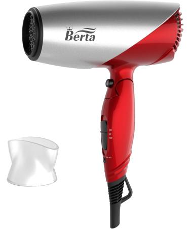 Berta 1875W Folding Hair Dryer - Dual Voltage Travel Blow Dryer with Negative Ions 2 Heat & Speed Settings - Red - Buy Online on GoSupps.com