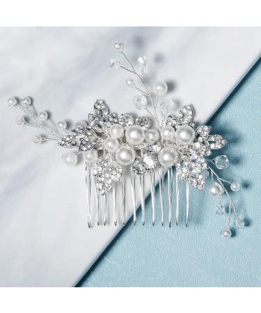 Pearl Bridal Hair Comb Sliver Wedding Bridal Pearl Hair Accessories for Women Handmade Rhinestone Wedding Hair Slides for Bride Bridesmaid