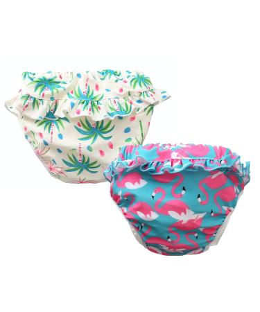 Returning swimming diaper 2 pieces of swimming trousers for baby girls (0-3 year) swimming diaper with ruffles bathing diaper pants (color A S- 15-22lb/0-1 years) color a s (2 pack)