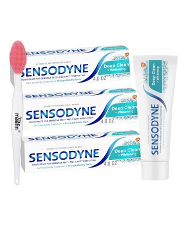 Bundle of Double Sided Nose Cleaning Brush - 15cm and Deep Clean Sensitive Toothpaste Cavity Prevention and Sensitive Pack of 6