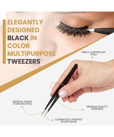 Utopia Care Professional Stainless Steel Tweezers Set - 4-Piece Precision Set for Ingrown Hair, Facial Hair, Splinter, Blackhead, Tick Remover (Black) - Buy Online on GoSupps.com