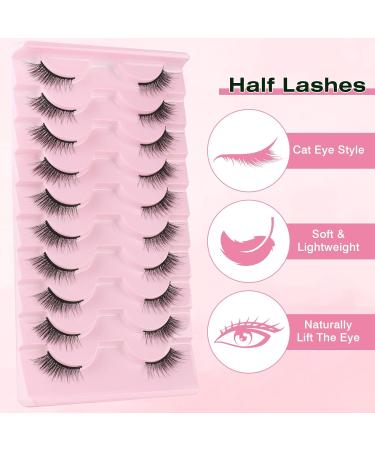 Sixstarhair Wispy Cat Eye Half Lashes Kit - Natural Look False Eyelashes with Glue - 10 Pairs - Corner Accent & Fluffy Wispy Lashes - H76 - Buy Online on GoSupps.com