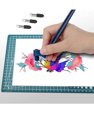 360 Degree Rotating Craft Cutting Pen with Stainless Steel Blade and 3 Cutter Heads (Blue) - Buy Online on GoSupps.com