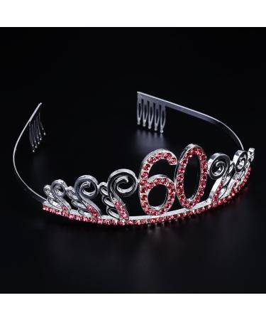 Frcolor 60th Birthday Tiara Crystal Rhinestone Women 60th Birthday Crown with Combs Silver Red - Buy Online on GoSupps.com