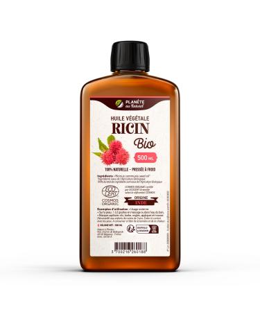 Organic Castor Oil 500 ml – Cosmos Organic – Planète au Naturel – 100% Natural and Cold Pressed – Skin, Hair, Eyelashes, Nails, Beard