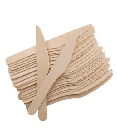 Disposable Wooden Forks -Pack of 100 6.5" Length-Biodegradable Natural Wooden Utensils Great for Parties Camping Weddings&Dinner Events (Knives)