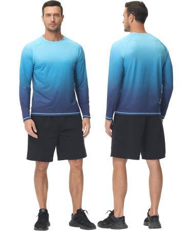 Yukaichen Men's Long-Sleeved Rashguard - Quick-Dry Breathable Swim Shirt in Color Gradient Blue for Surfing Fishing and Hiking - Buy Online on GoSupps.com