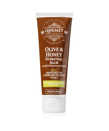 Qhemet Biologics Olive & Honey Hydrating Balm - Moisturizing Hair Balm for Smooth, Soft, Supple Hair - Leave In for Long-Lasting Hydration - Combats Dryness Instantly (4 oz)