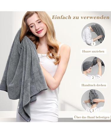 FREATECH Luxurious Microfiber Hair Towel - Super Soft Absorbent Hair Turban for Long Thick Hair - Rapid Drying Large 115x70 cm Gray - Buy Online on GoSupps.com
