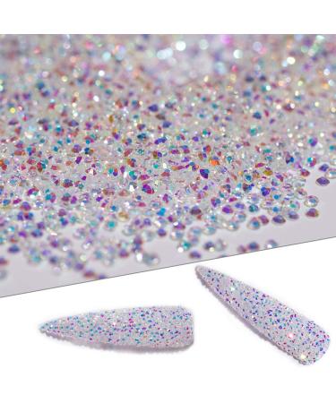5000Pcs Ultra Mini 1.2mm Diamond DIY Glass Sand Rhinestones Beads Iridescent Crystals Long Lasting AB Shine Like Swarovski for Nail Art DIY Crafts& Nail Beauty Makeup (Gel Glue Not Included) 01-1.2mm AB Mini Rhinestone(500