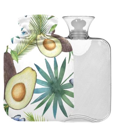 NAANLE PALMBLATT AVOCADO heat bottle with cover Transparent hot water bottle 2l large hot hot water bottle for bed handfeers Warmer pain relief heat and cold therapy 2 l