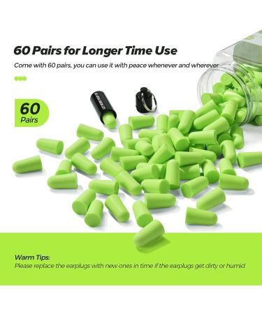 60 Pairs Bright Green Ear Plugs for Sleeping, Noise Cancelling - 38dB SNR Reduction - Ultra Soft Foam, Ideal for Snoring, Work, Travel, Shooting - High-Quality Sound Protection - Buy Online on GoSupps.com