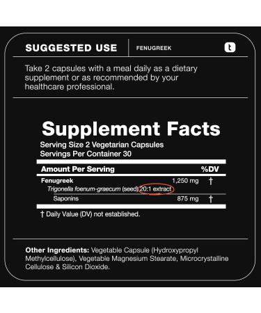 Fenugreek Capsules - Ultra High Potency 20:1 Extract with 70% Saponins - Highly Concentrated - Third-Party Lab Tested - 60 Capsules 60 Count (Pack of 1) - Buy Online on GoSupps.com