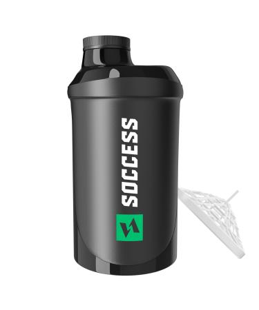 SOCCESS Fitness Shaker 500ml Protein Shake Mixer & Sports Bottle BPA-Free Gym & Smoothie Ideal for Protein Shake (Black)
