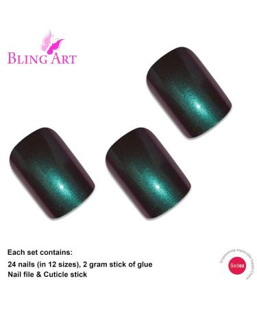 Shop False Nails Bling Art Green Purple Chameleon French Squoval - 24 Stunning Fake Tips for Perfect Nail Art - Buy Online on GoSupps.com