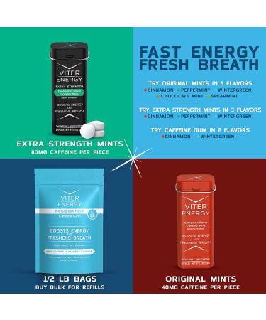 Viter Energy Caffeinated Gum Variety Pack - 60mg Caffeine, B Vitamins, Guarana - Sugar-Free Vegan Chewing Gum - Zero Calories - Performance Nootropic Chews for Energizing Focus - Buy Online on GoSupps.com
