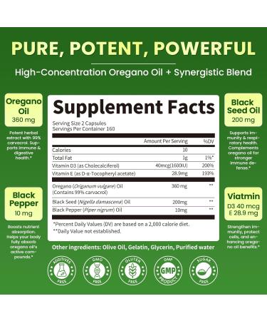 5-IN-1 Oil of Oregano with Black Seed Oil, 99% Carvacrol | Thymoquinone 320 Count Organic Oregano Oil Capsules , Vitamin D3/E/Black Pepper for Absorption, Supports Immune/Gut/Respiratory, Non-GMO 320 Count (Pack of 1) - Buy Online on GoSupps.com