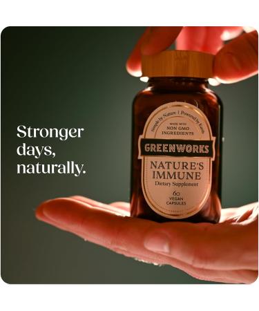 Greenworks Nature's Immune Organic Immune Support Supplement with Elderberry Echinacea Ginger Turmeric Oregano & Mushrooms - Vegan Capsules for Year-Round Wellness Non-GMO Gluten-Free 60 Count - Buy Online on GoSupps.com