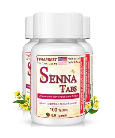Senna Tablets 100 Ct. | Natural Vegetable Laxative [Made in USA] | Laxatives for Constipation, Colon Cleanser, Detox Cleanse, Constipation Relief for Adults Kids 8.6mg, Stool Softener Plus (1 Bottle) 100 Count (Pack of 1)