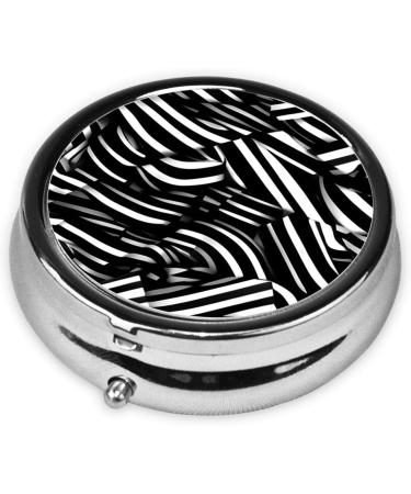 Black and White Lines Round Pill Box | 3 Compartment Organizer | Portable Travel Pill Box for Easy Medication Management - Buy Online on GoSupps.com