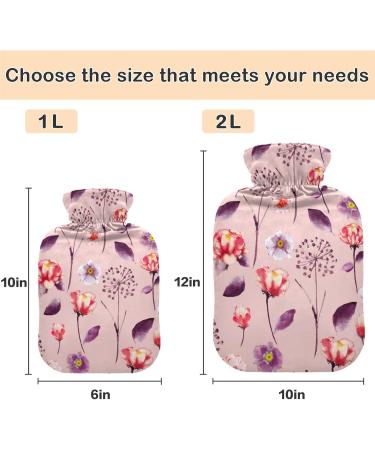 NAANLE 2L Hot Water Bottle with Cover - Watercolor Flowers Pink - Back Pain Relief Hand & Foot Warmer Neck Therapy - Buy Online on GoSupps.com