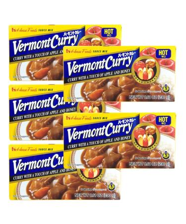 5 Packs  House Foods Vermont Curry Hot 8.11 Oz (230g) 8.11 Ounce (Pack of 5)
