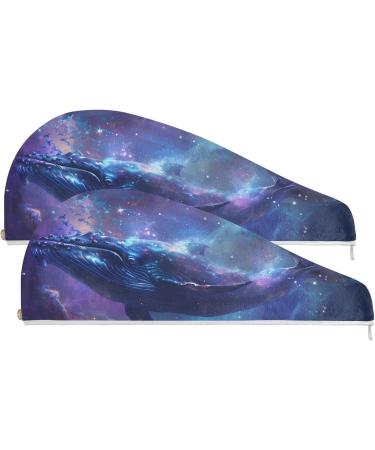 Whale Couple Undersea Hair Towels 2 Pack - Super Absorbent Quick Dry Turbans for Women & Girls - Buy Online on GoSupps.com