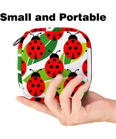 MUOOUM Menstrual Pad Bag Zipper Sanitary Napkin Pouch for Women and Girls - Ladybug on Green Leaves Design - Multi-colored - Buy Online on GoSupps.com