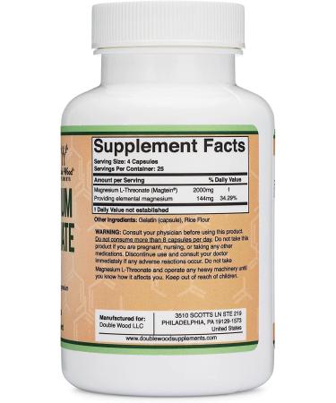Magnesium L Threonate, Magtein , Sleep and Cognitive Support High Absorption Most Bioavailable Form of Magnesium 2,000 mg 100 Capsules - Buy Online on GoSupps.com
